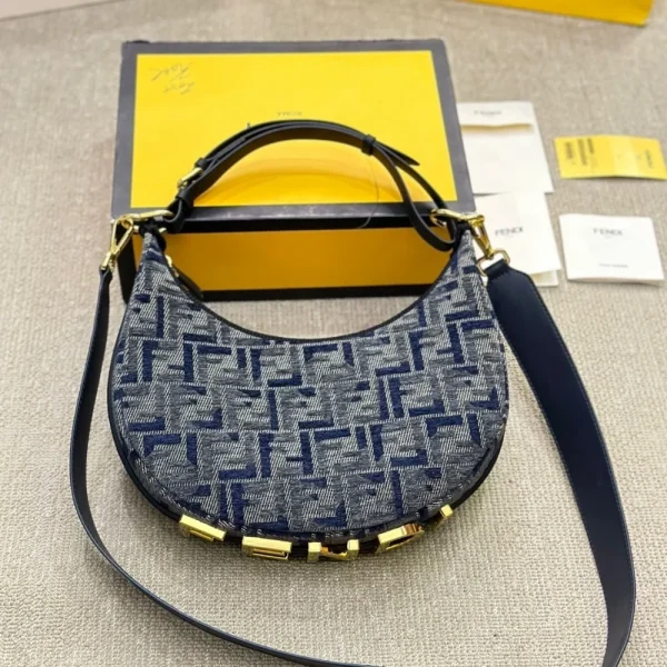 Fendi Fendigraphy Small Dark Blue Ff Chenille Bag 30Cm