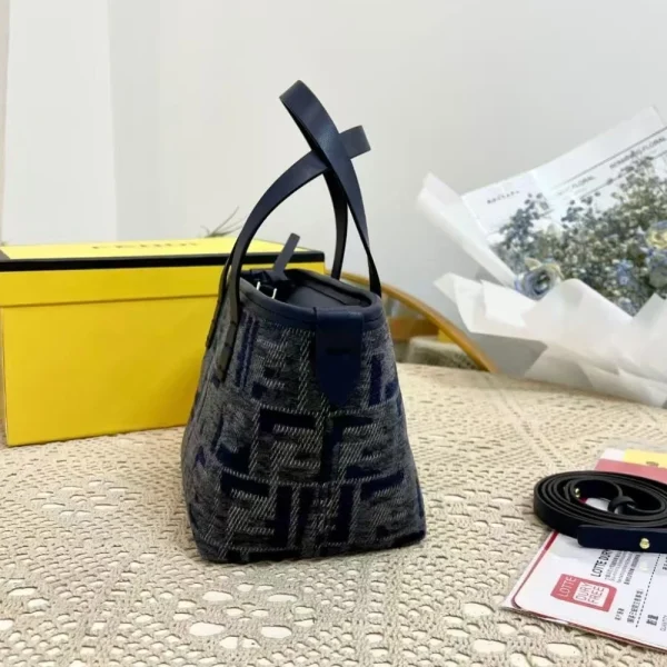 105-8-f22ce5817ce1.webp Fendi Roll Mini Ff Chenille Bag Dark Blue 16Cm