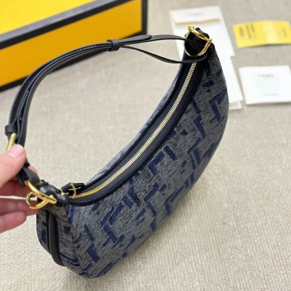 Fendi Fendigraphy Small Dark Blue Ff Chenille Bag 30Cm