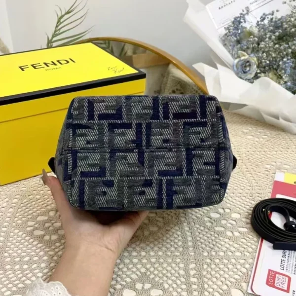 107-9-177e7afc794a.webp Fendi Roll Mini Ff Chenille Bag Dark Blue 16Cm