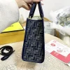 113-6-1cbfd107d9f3.webp Fendi Sunshine Small Ff Chenille Shopper Dark Blue 26Cm