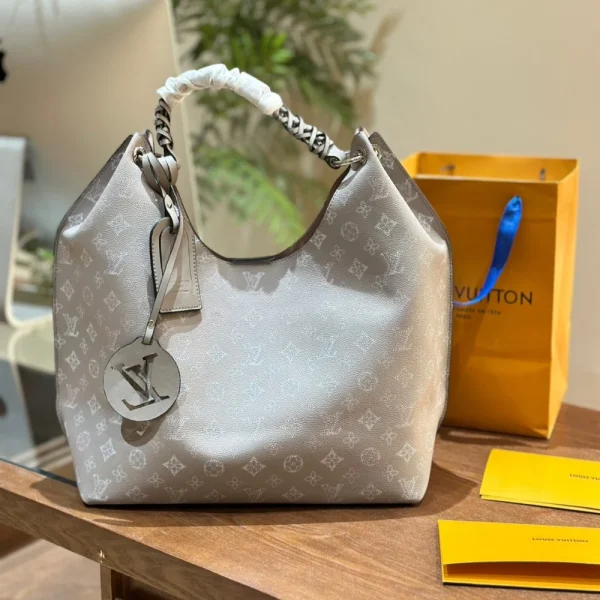 147-1-1-76809a3a067e.webp Louis Vuitton Creme Mahina Carmel Hobo Bag Grey 40Cm, Designer Handbags, Womens Purse, luxury bags