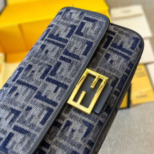 220-3-e920aec88167.webp Fendi Baguette Ff Chenille Bag Dark Blue 27Cm