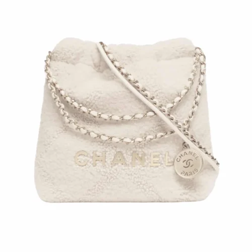 23-f4cbe8e2553d.webp Chanel 22 Mini Handbag Shearling &Amp; Gold Tone Metal White 20Cm/7.9in, Designer Handbags, Women’s Purse, luxury bags, Chanel bags