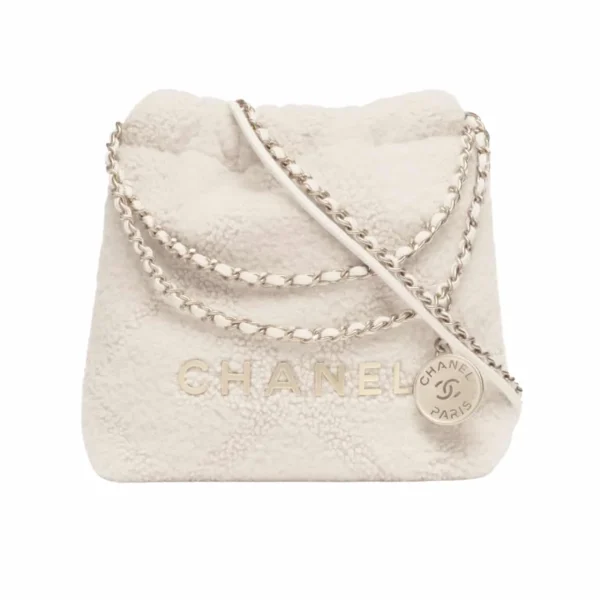 23-f4cbe8e2553d.webp Chanel 22 Mini Handbag Shearling &Amp; Gold Tone Metal White 20Cm/7.9in, Designer Handbags, Women’s Purse, luxury bags, Chanel bags