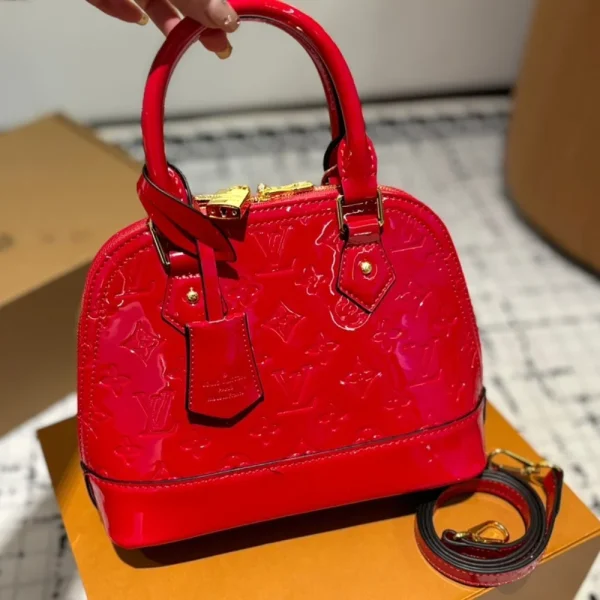 332-2-3d3b9c515218.webp Louis Vuitton Alma Bb Monogram Vernis Leather Red 23Cm, Designer Handbags, Womens Purse, luxury bags