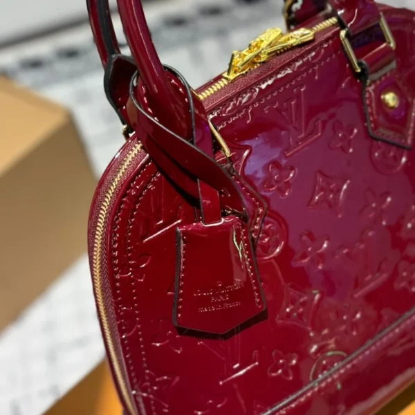 337-2-2f5b13f37901.webp Louis Vuitton Alma Bb Monogram Vernis Leather Dark Red 23Cm, Designer Handbags, Womens Purse, luxury bags