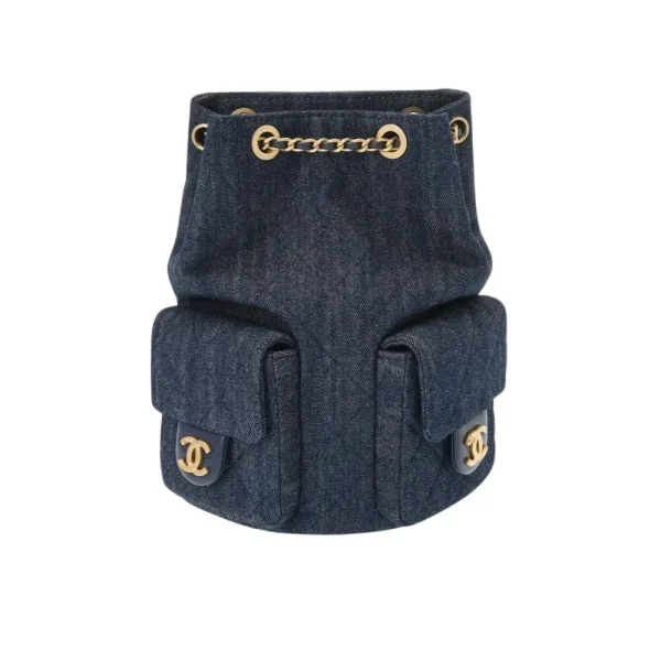 342-2-a7c1b56f4fd8.webp Chanel 25C Gold Tone Metal Denim Backpack Navy Blue 24Cm/10in, Designer Handbags, Women’s Purse, luxury bags, Chanel bags