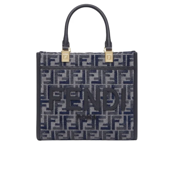 35-4-8ebe1635a3da.webp Fendi Sunshine Small Ff Chenille Shopper Dark Blue 26Cm