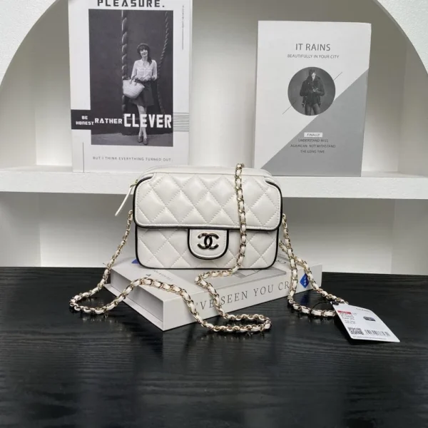 389d8501-1-3085d6c8315b.webp Chanel Small Graphic Frame Flap Bag White 23cm, Designer Handbags, Women’s Purse, luxury bags, Chanel bags