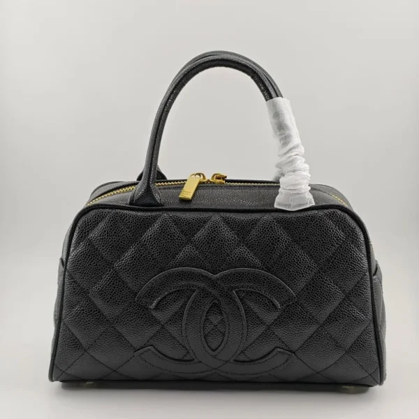 Chanel Quilted Caviar Small Bowler Satchel Black 25Cm/9.8in, Designer Handbags, Women’s Purse, luxury bags, Chanel bags