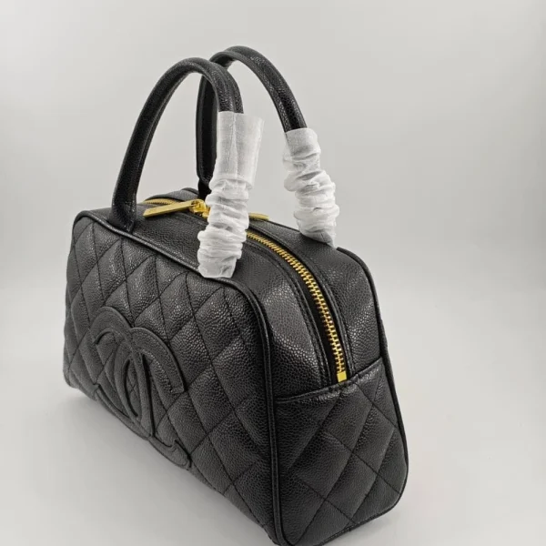 Chanel Quilted Caviar Small Bowler Satchel Black 25Cm/9.8in, Designer Handbags, Women’s Purse, luxury bags, Chanel bags