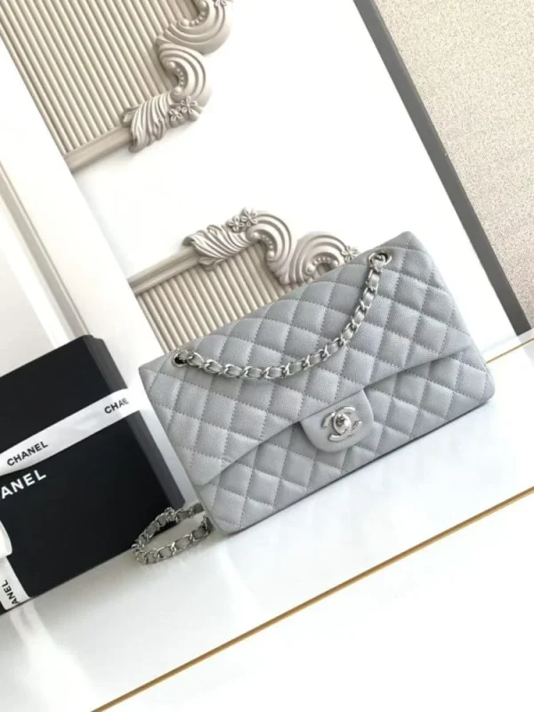 4ce8534a-6a2d2db1c2e8.webp Chanel Classic Flap Bag 25 cm Grey Silver- Tone Hardware A01112, Designer Handbags, Women’s Purse, luxury bags, Chanel bags