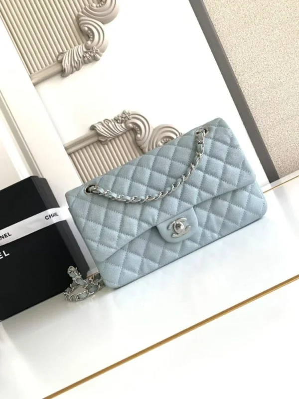 5de94e86-9c60b1880694.webp Chanel Classic Flap Bag 25 cm Light Blue Caviar Silver-Tone Hardware A01112, Designer Handbags, Women’s Purse, luxury bags, Chanel bags