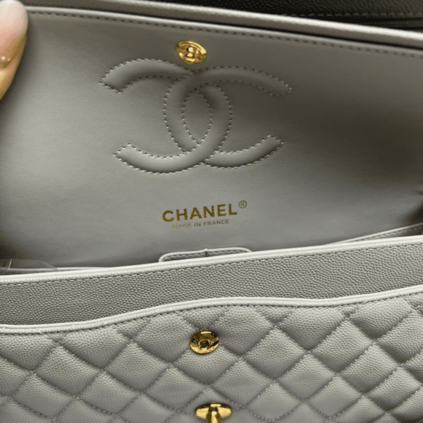 6-cb4357067850.webp Chanel Classic Flap Bag 25 cm Grey- Gold Tone Hardware A01112, Designer Handbags, Women’s Purse, luxury bags, Chanel bags