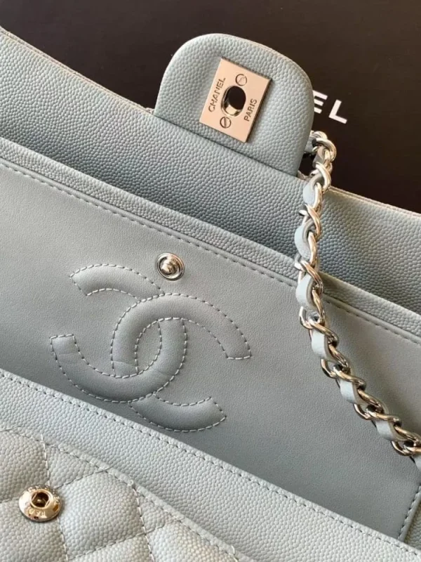 60d4cffb-e5e715d66bc9.webp Chanel Classic Flap Bag 25 cm Light Blue Caviar Silver-Tone Hardware A01112, Designer Handbags, Women’s Purse, luxury bags, Chanel bags