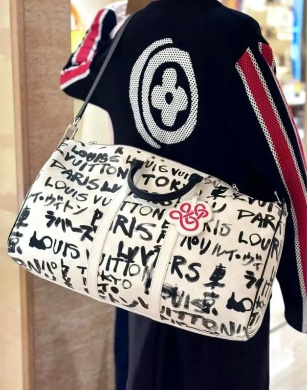 Louis Vuitton Keepall Bandoulière Bag 50cm/19.7in Black/White Cowhide N40804