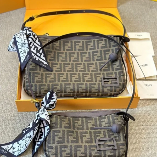 70-11-f004265be410.webp Fendi Simply Fendi Medium Brown Ff Jacquard Fabric Bag 25Cm