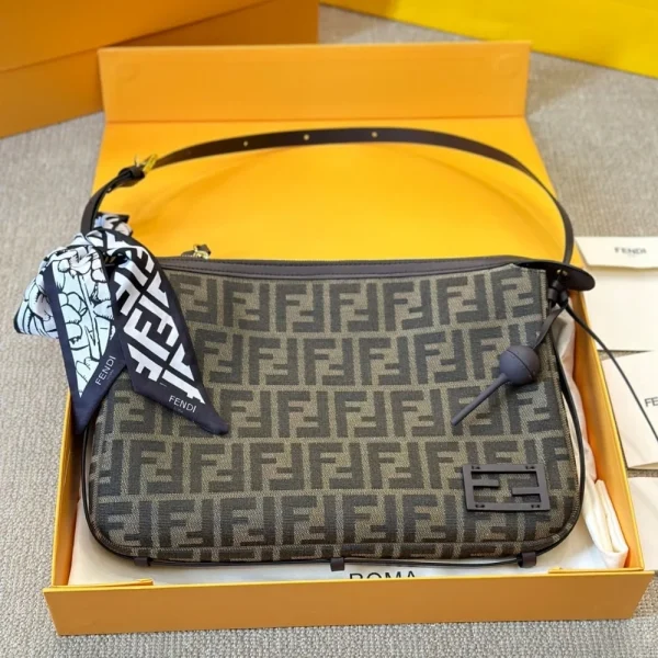 71-13-75c7b9ddee5f.webp Fendi Simply Fendi Medium Brown Ff Jacquard Fabric Bag 25Cm