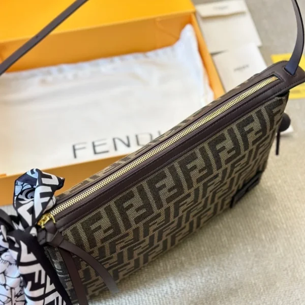 73-10-4d59063f116c.webp Fendi Simply Fendi Medium Brown Ff Jacquard Fabric Bag 25Cm