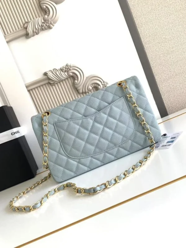 7aeba464-198da4cd703e.webp Chanel Classic Flap Bag 25 cm Light Blue Caviar Gold-Tone Hardware A01112, Designer Handbags, Women’s Purse, luxury bags, Chanel bags