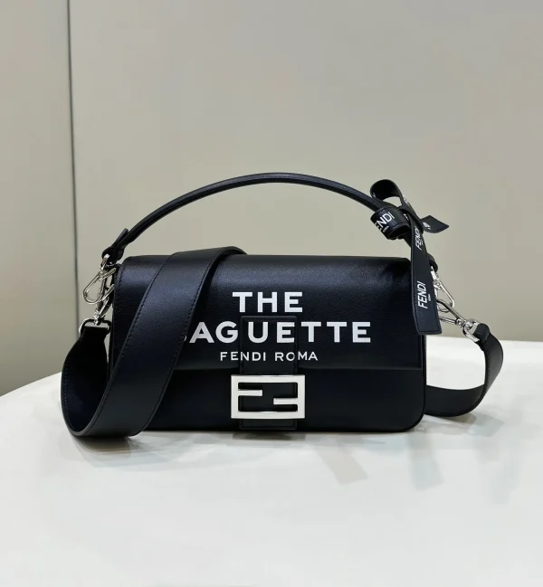 8edb823e-7dd512ada04a.webp Fendi By Marc Jacobs Maxi Baguette Canvas Bag In Leather Black 26Cm/ 10.2in