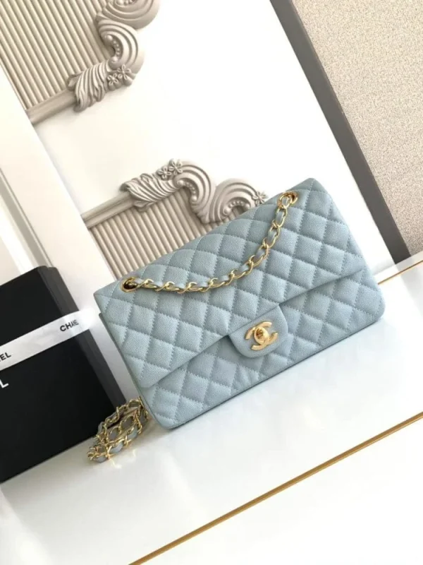 9346fddd-46da596f8638.webp Chanel Classic Flap Bag 25 cm Light Blue Caviar Gold-Tone Hardware A01112, Designer Handbags, Women’s Purse, luxury bags, Chanel bags