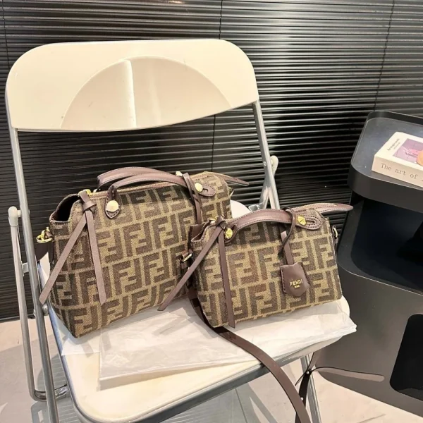 94-7-38354089ee67.webp Fendi By The Way Soft Medium Brown Ff Jacquard Fabric Bag 27Cm