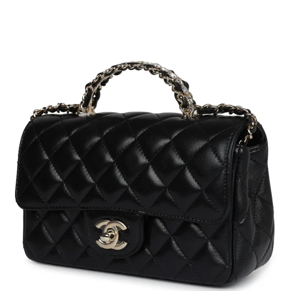 Mini Rectangular Crystal Top Handle Flap Bag