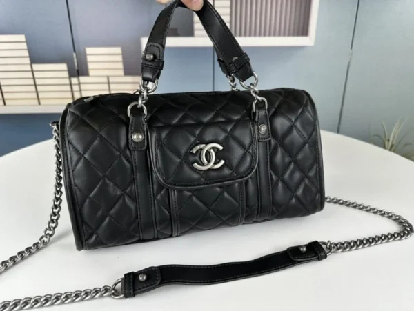 CNB5-18-966c4709c1ea.webp Chanel Casual Riviera Bowling Bag Quilted Calfskin Medium Black 32Cm/12.6in, Designer Handbags, Women’s Purse, luxury bags, Chanel bags