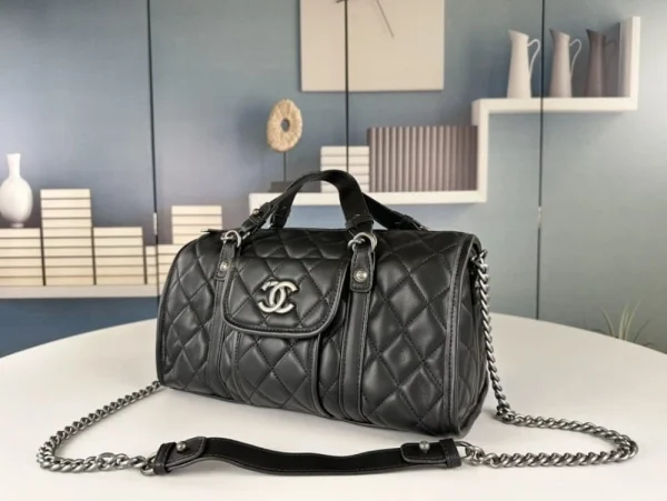 CNB8-16-1ab8aed97685.webp Chanel Casual Riviera Bowling Bag Quilted Calfskin Medium Black 32Cm/12.6in, Designer Handbags, Women’s Purse, luxury bags, Chanel bags