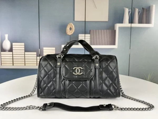 CNB9-12-c60bf6eb0d35.webp Chanel Casual Riviera Bowling Bag Quilted Calfskin Medium Black 32Cm/12.6in, Designer Handbags, Women’s Purse, luxury bags, Chanel bags