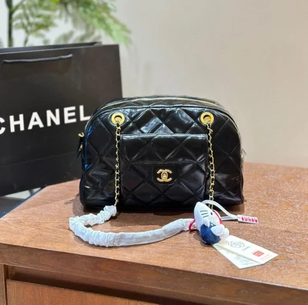 CNBC1-17c01668e522.webp Chanel Maxi Bowling Shoulder Bag With Chain In Black 28Cm, Designer Handbags, Women’s Purse, luxury bags, Chanel bags
