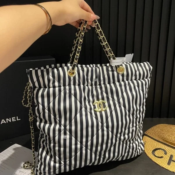 CNCB2-6df4f4d020f8.webp Chanel Large Backpack Printed Fabric And Gold Metal In Black And White 36Cm, Designer Handbags, Women’s Purse, luxury bags, Chanel bags