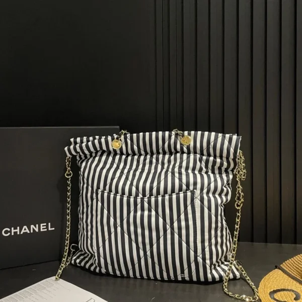 CNCB4-97216d66f421.webp Chanel Large Backpack Printed Fabric And Gold Metal In Black And White 36Cm, Designer Handbags, Women’s Purse, luxury bags, Chanel bags