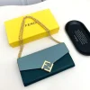 FDB-2-0e0f0dda7521.webp Fendi Ff Diamonds Continental With Chain Leather Wallet Green Blue 19Cm