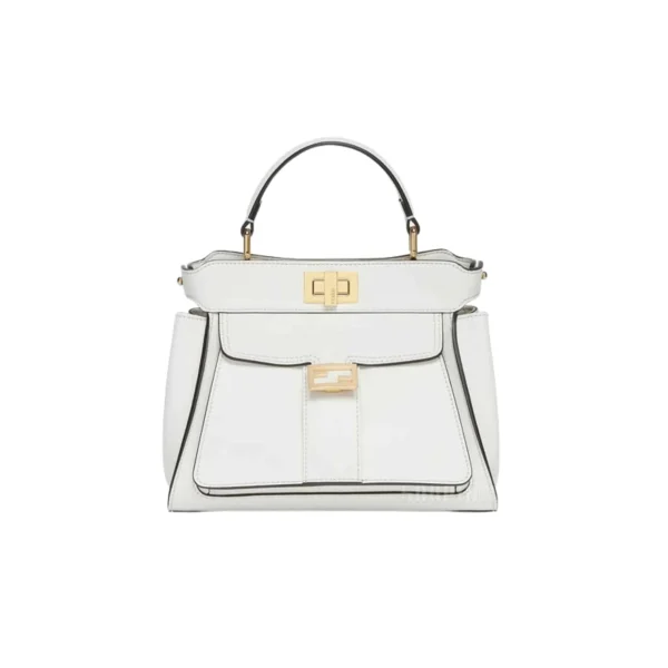 FDB1-3-1-c348fc2c892f.webp Fendi Peekaboo Mini Bag Leather Bag With Baguette Pocket White 23Cm