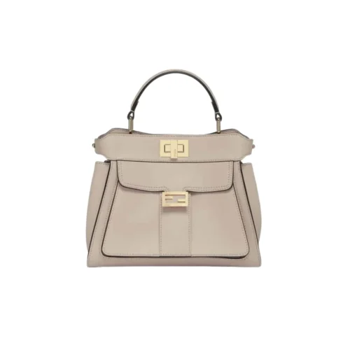 Fendi Peekaboo Mini Bag Leather Bag With Baguette Pocket Beige 23Cm