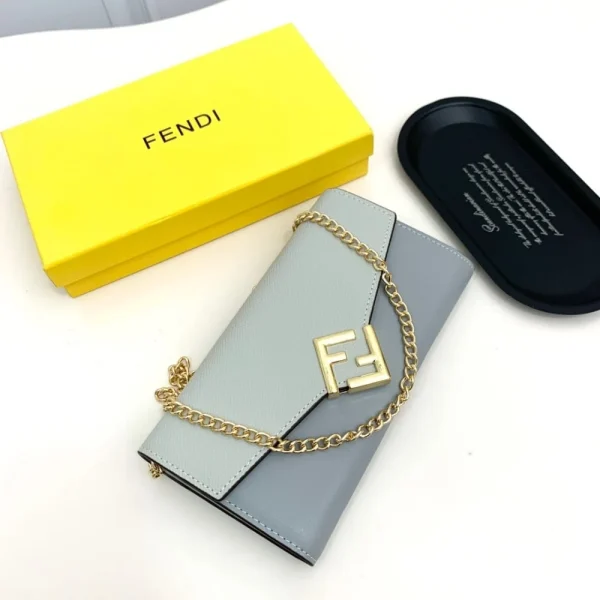 FDB1-9-180310b74637.webp Fendi Ff Diamonds Continental With Chain Leather Wallet Light Blue 19Cm