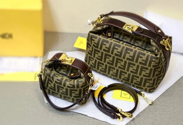 FDBB03-2-67614c5fa935.webp Fendi Zucca Jacquard Mini Pouch Bag Brown 27Cm