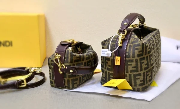 FDBB04-2-6a2172cafacb.webp Fendi Zucca Jacquard Mini Pouch Bag Brown 27Cm