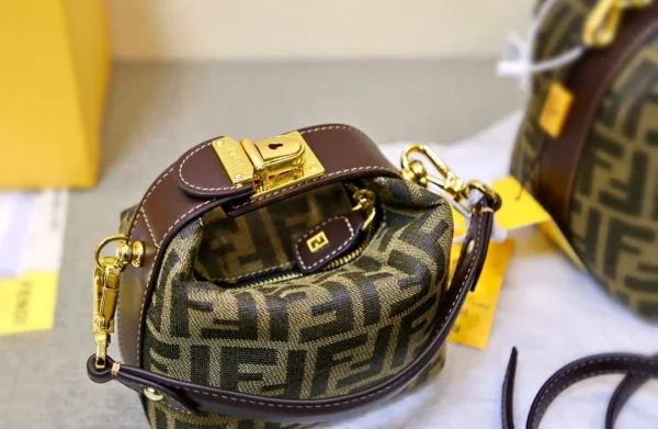 FDBB07-1-cd2c7a47969a.webp Fendi Zucca Jacquard Mini Pouch Bag Brown 27Cm