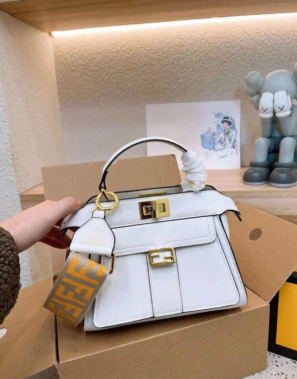 FDBB1-e6a8727b8cba.webp Fendi Peekaboo Mini Bag Leather Bag With Baguette Pocket White 23Cm