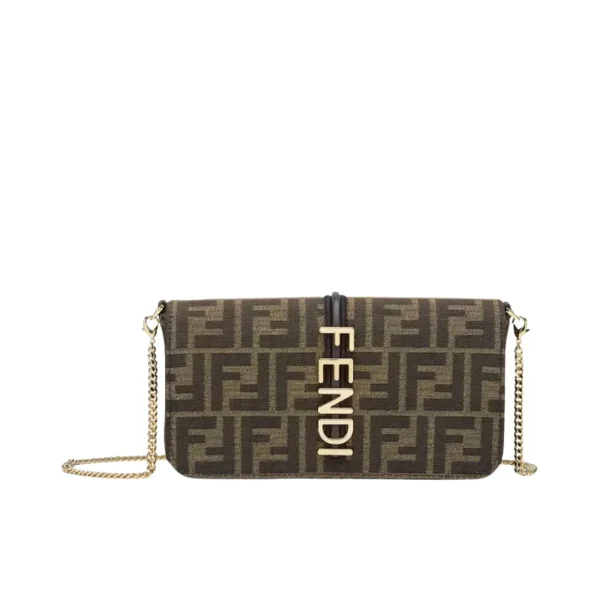 FDFF-84526705c078.webp Fendi Fendigraphy Ff Fabric Wallet On Chain Brown 21Cm