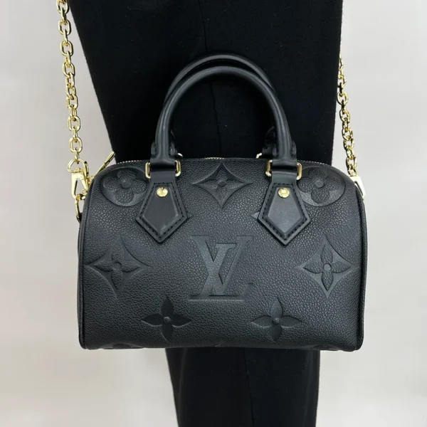 Louis Vuitton Speedy Bandoulire 25 Monogram Empreinte Tourterelle Black 25cm M59273, Designer Handbags, Womens Purse, luxury bags