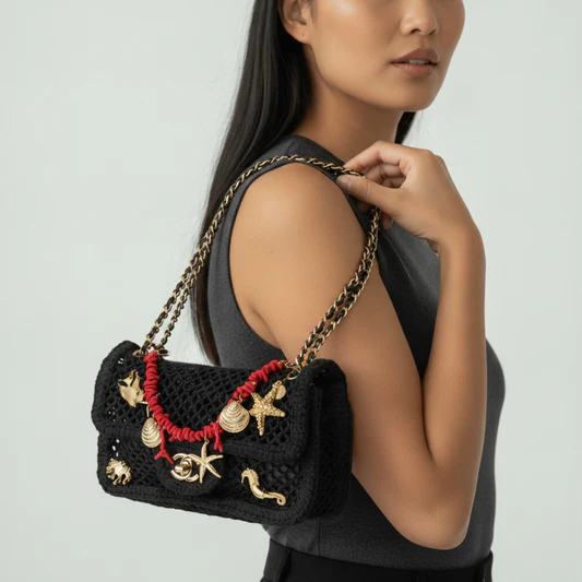 IMG-4061-1-e5c2fb38d5a8.webp Chanel Small Flap Bag Mesh, Charms & Gold-Tone Metal 21cm/8.3in Black AS6156