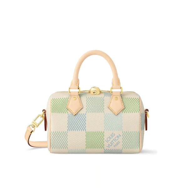 Louis Vuitton Speedy Bandoulire Damier Canvas Pistachio 20Cm N40515, Designer Handbags, Womens Purse, luxury bags