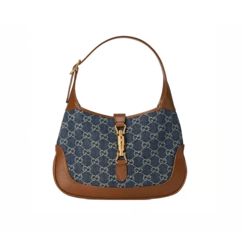 Gucci Jackie 1961 Small Shoulder Bag in Blue Jacquard Denim 28cm