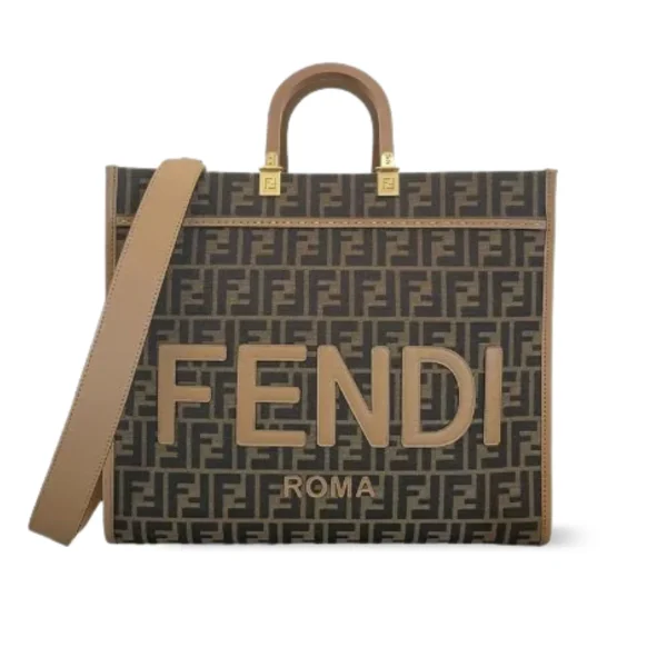 Fendi FF Jacquard Sunshine Medium Tote Bag Brown 35Cm