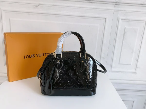 LVAB1-c4e4361ae5e8.webp Louis Vuitton Alma Bb Monogram Vernis Leather Black 25Cm, Designer Handbags, Womens Purse, luxury bags